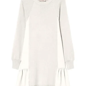Abito corto bianco in maglia con inserti