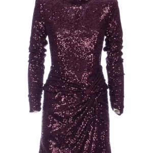 Abito corto “ATLEAS” marron glace in paillettes con nodo sul fianco