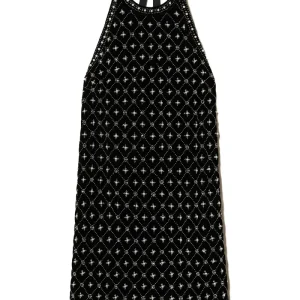 Abito corto halter nero in velluto ricamato con perle
