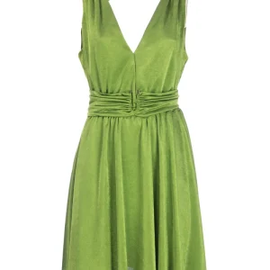 Abito corto “ANTIGUE” verde kiwi in jersey lucido